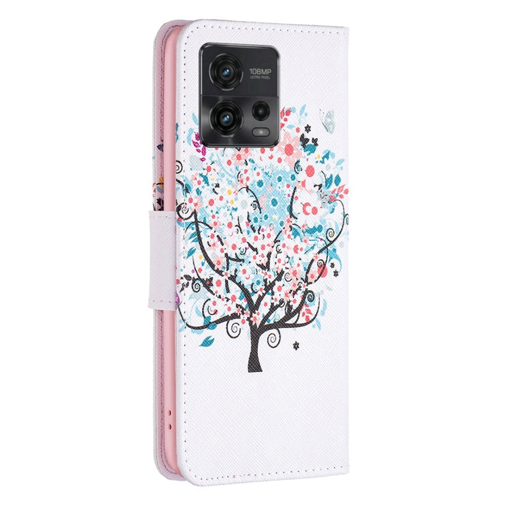 Motorola Moto G72 Läder Plånboksfodral - Blommor Träd