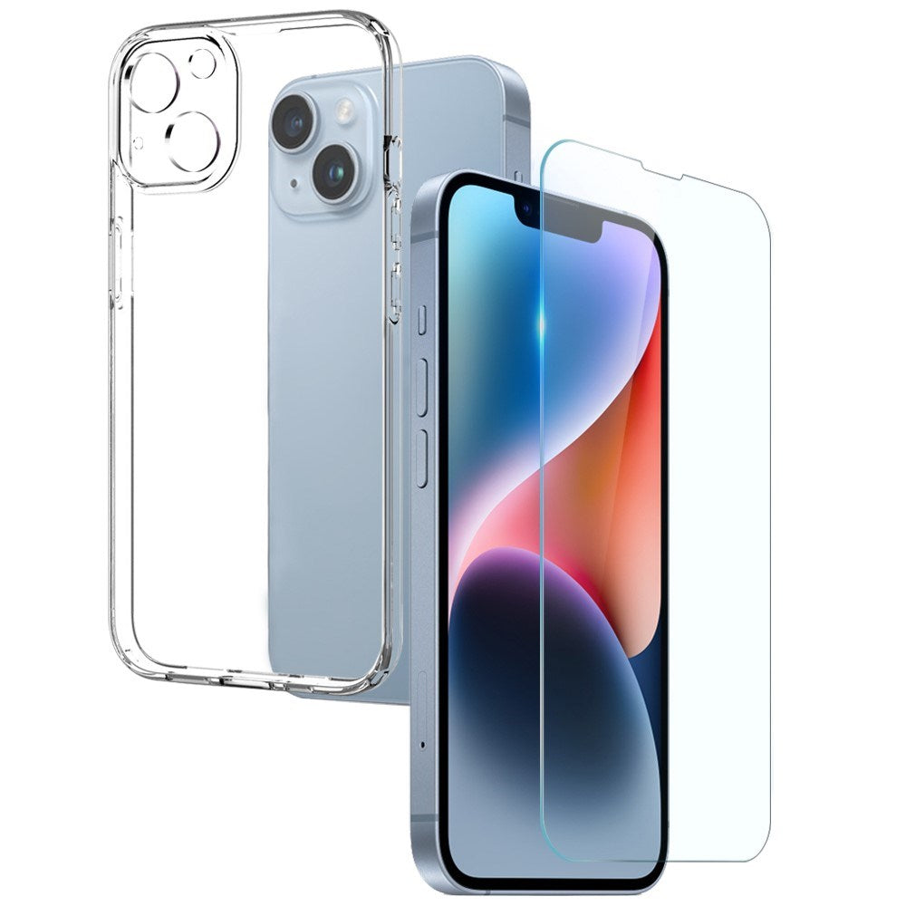 NORTHJO iPhone 14 2-i-1 Set Flexibelt Plast Skal med Härdat Skyddsglas - Genomskinlig