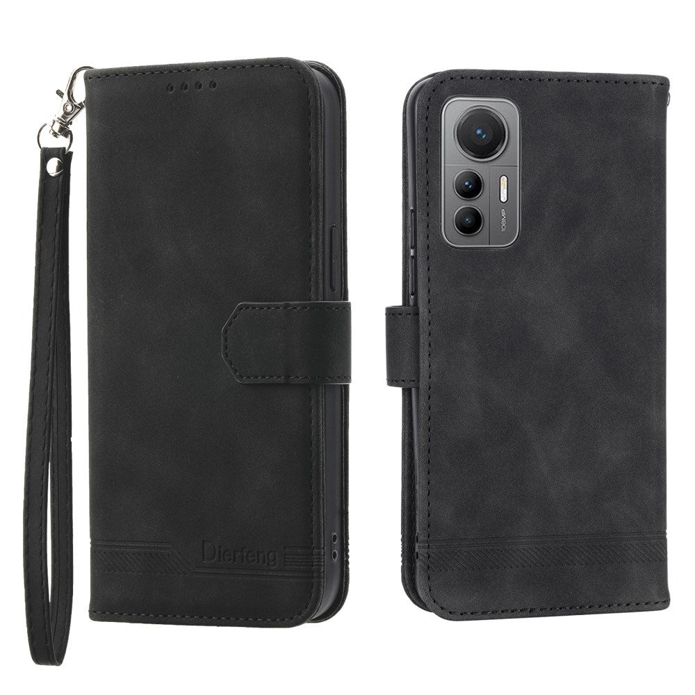 EIDERWOOD Xiaomi 12 Pro Konstläder Fodral med Plånbok och Rem - Svart