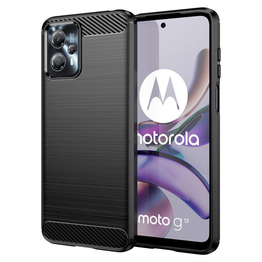 Motorola Moto G13 / G23 Brushed Carbon Fiber Plast Skal - Svart