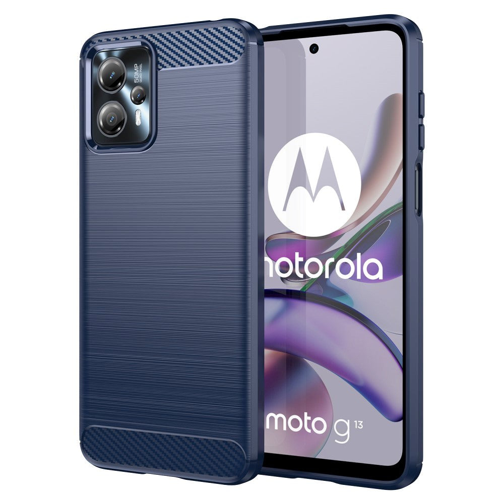 Motorola Moto G13 / G23 Brushed Carbon Fiber Plast Skal - Blå