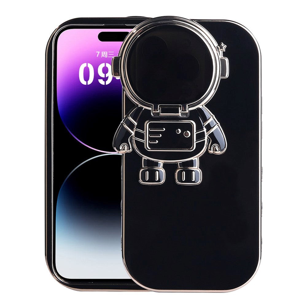 iPhone 14 Pro Flexibelt Plast Skal m. 3D Astronautfigur och kameraskydd - Svart / Guld