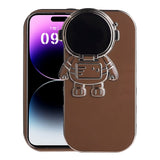 iPhone 14 Pro Flexibelt Plast Skal m. 3D Astronautfigur och kameraskydd - Brun / Guld