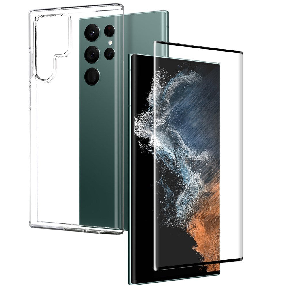 NORTHJO Samsung Galaxy S22 Ultra 2-i-1 Set Flexibelt Plast Skal med Härdat Skyddsglas - Genomskinlig