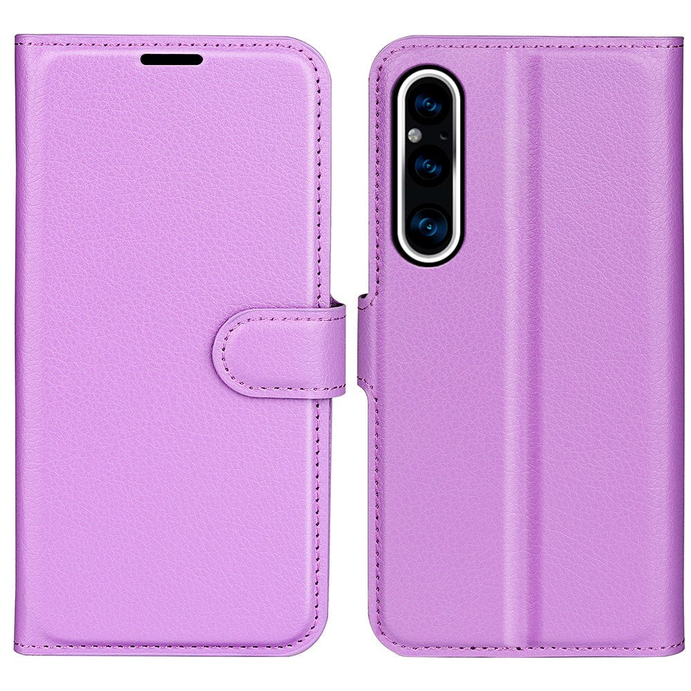 Sony Xperia 1 V Litchi Läder Plånboksfodral - Lila