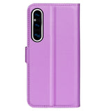 Sony Xperia 1 V Litchi Läder Plånboksfodral - Lila