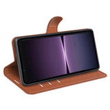 Sony Xperia 1 V Litchi Läder Plånboksfodral - Brun