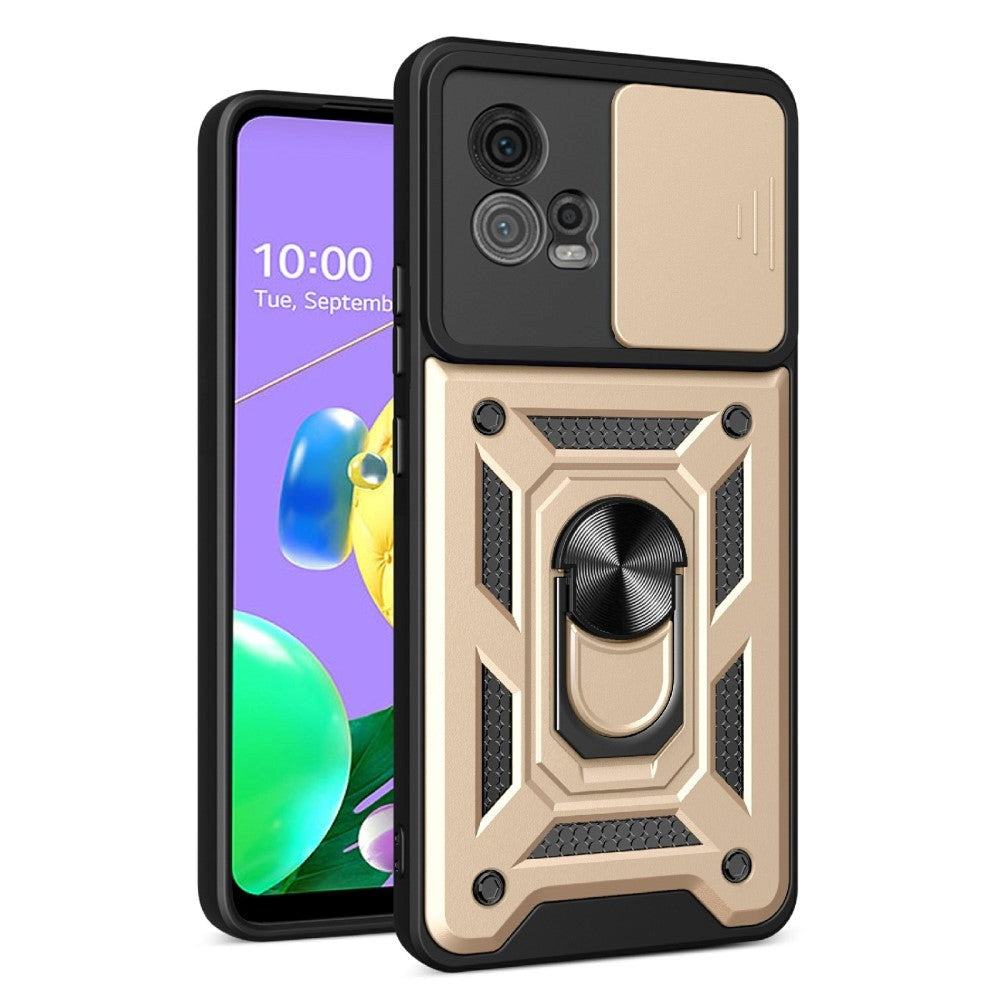 Motorola Moto G72 Tåligt Skal med Magnetisk Stativfunktion och Camslider - Guld