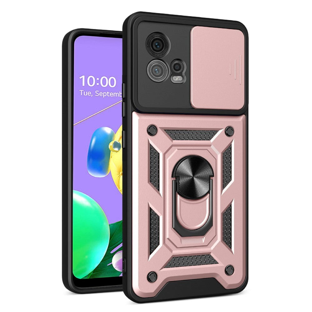 Motorola Moto G72 Tåligt Skal med Magnetisk Stativfunktion och Camslider - Rose Gold