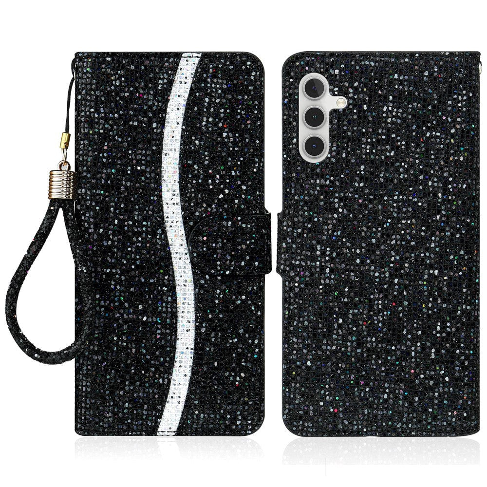 Samsung Galaxy A24 Plånboksfodral med Rem - Svart Glitter