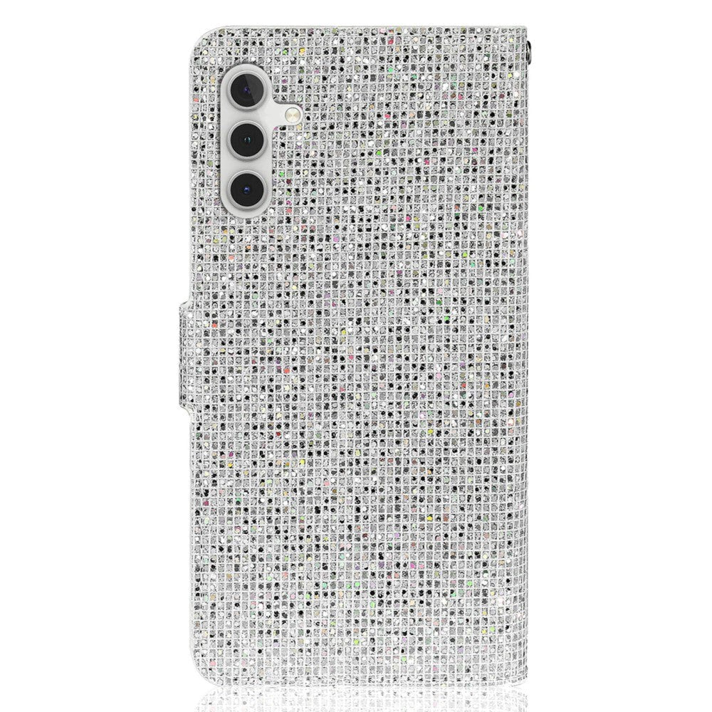 Samsung Galaxy A24 Plånboksfodral med Rem - Silvrigt Glitter