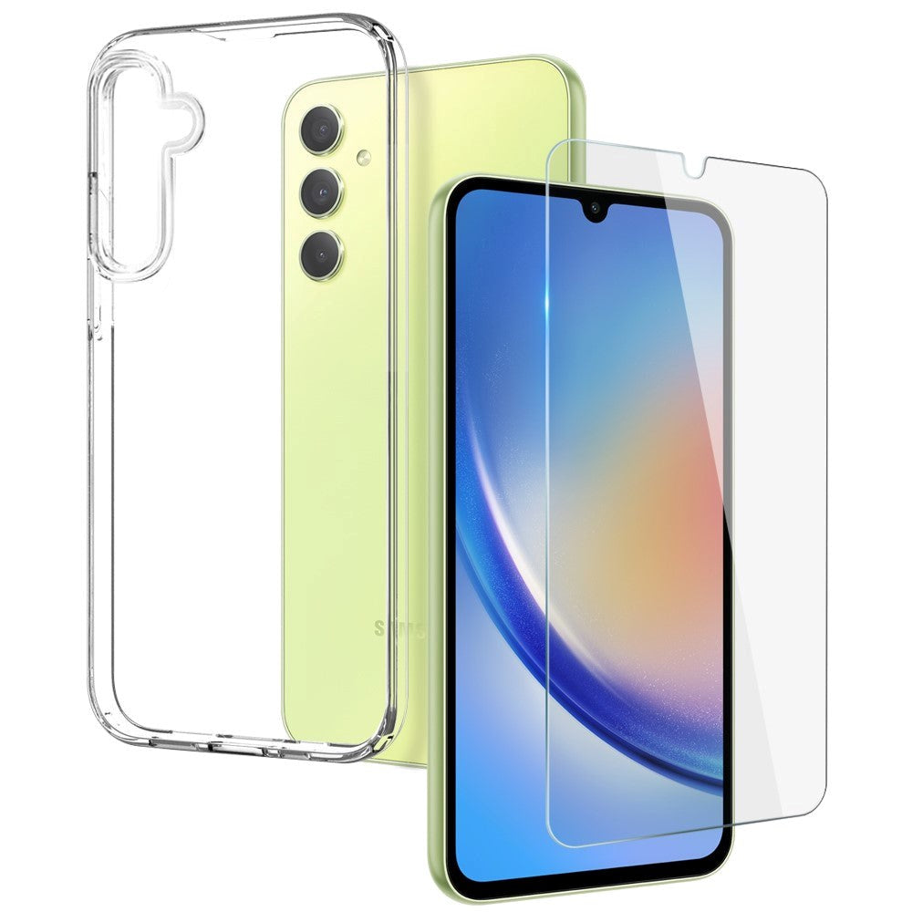 Samsung Galaxy A34 (5G) Skal + Skärmskydd i Härdat Glas - Case Friendly - Genomskinlig