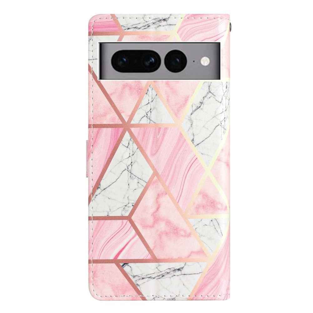 Google Pixel 7 Pro Plånboksfodral Imitationsläder med Rem - Rosa Marmor