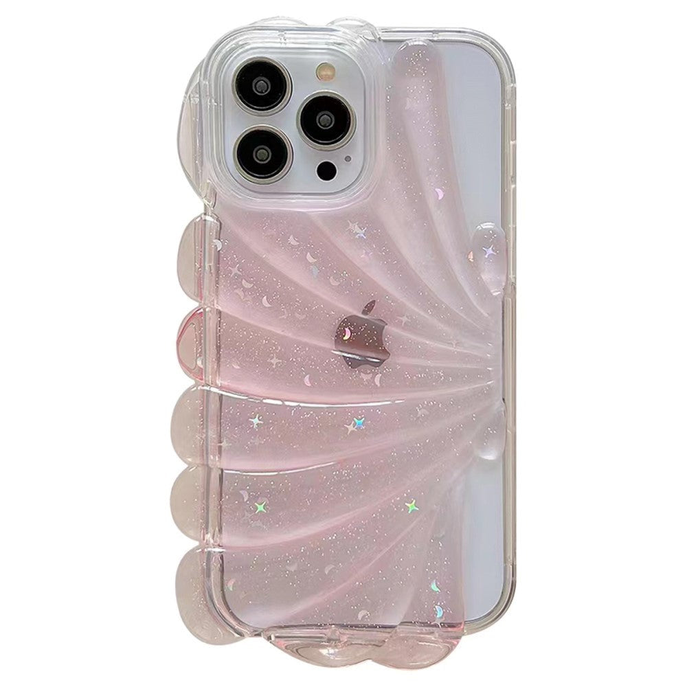 iPhone 14 Pro 3D Plastskal Flexibelt med Mussla / Transparent - Rosa