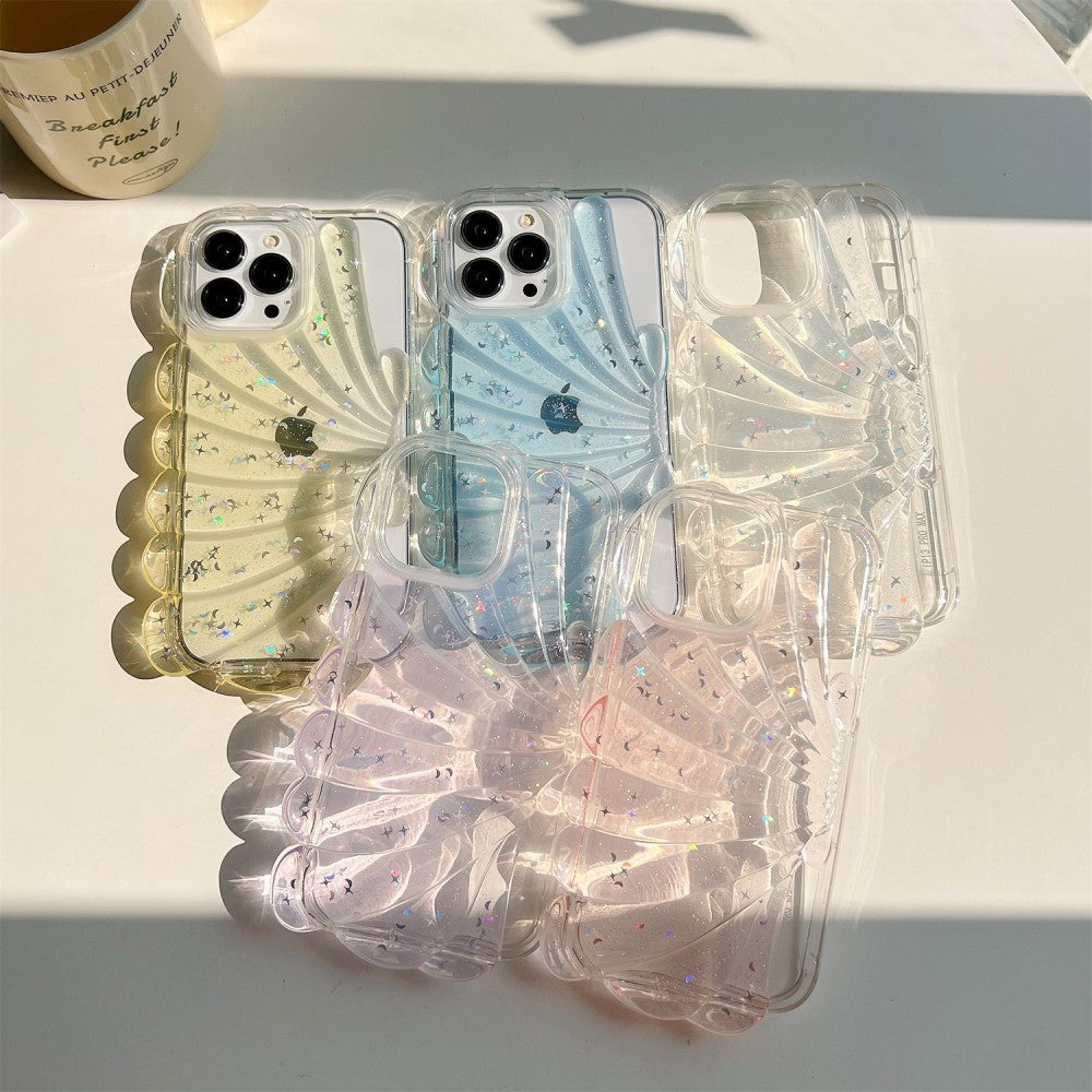 iPhone 14 Pro 3D Plastskal Flexibelt med Mussla / Transparent - Rosa