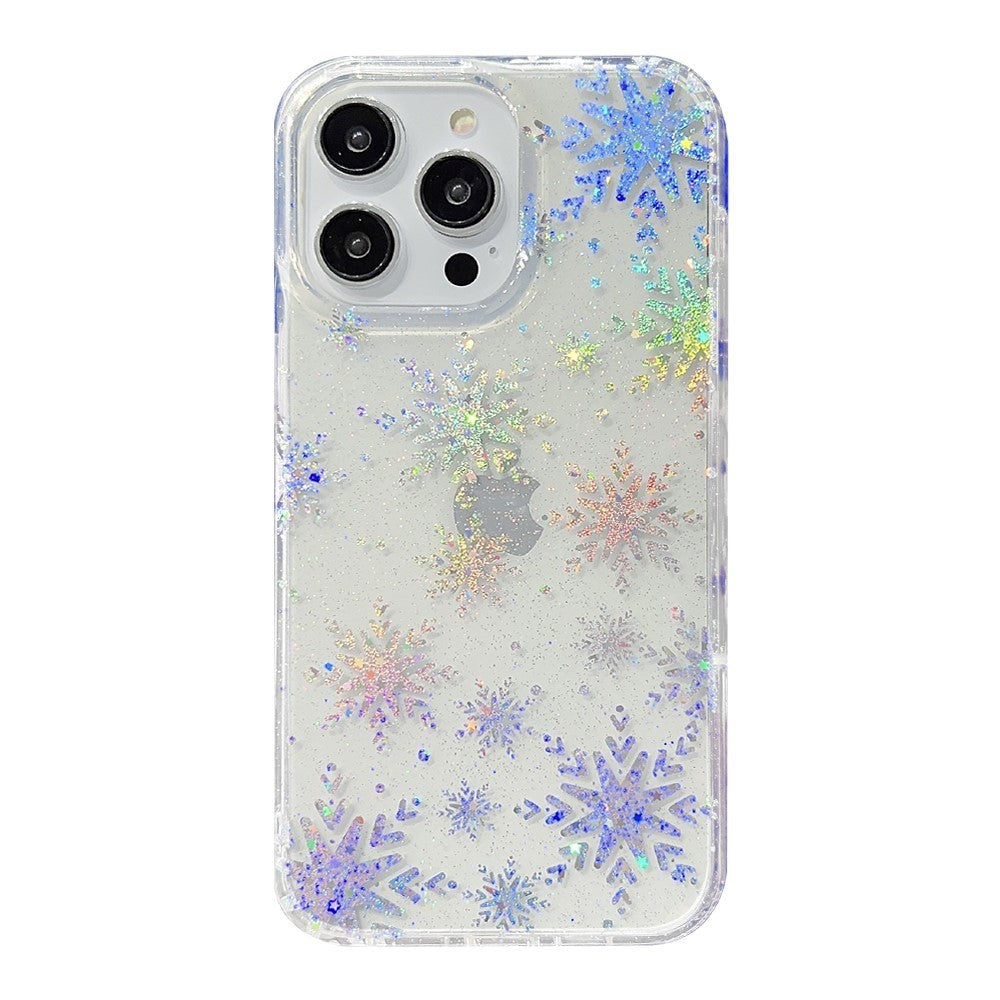 iPhone 14 Pro Hybrid Glitter Plast Skal - Snöflinga