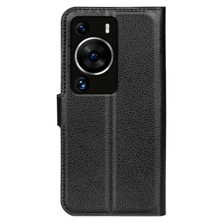 Huawei P60 Pro Litchi Läder Plånboksfodral - Svart