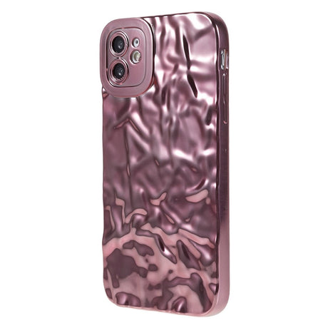 iPhone 12 Glänsande Flexibelt Plast Skal - Vågigt Design - Rose Gold