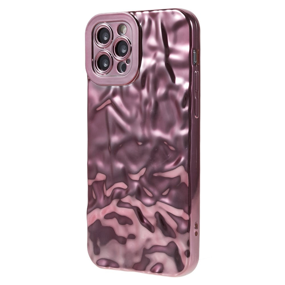 iPhone 12 Pro Glänsande Flexibelt Plast Skal - Vågigt Design - Rose Gold