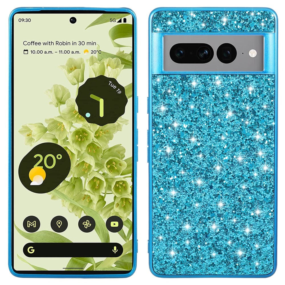 Google Pixel 8 Skal i Hårdplast - Glitter - Blå