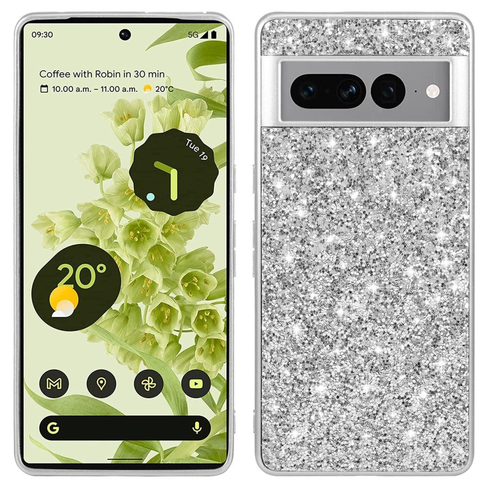 Google Pixel 8 Skal i Hårdplast - Glitter - Silver