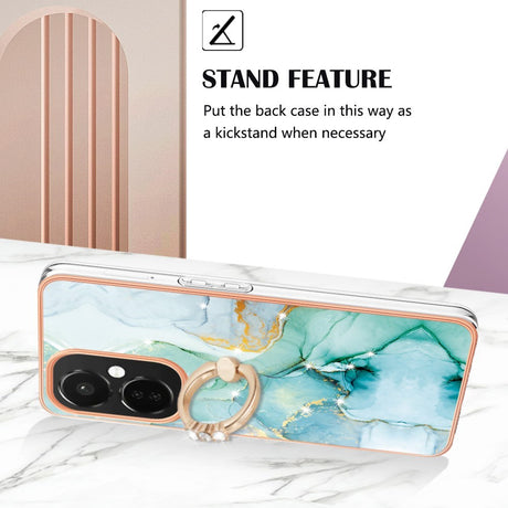 EIDERWOOD OnePlus Nord CE 3 Lite Flexibelt Plast Skal med Ring Kickstand  & Marmordesign - Blå / Rose Gold