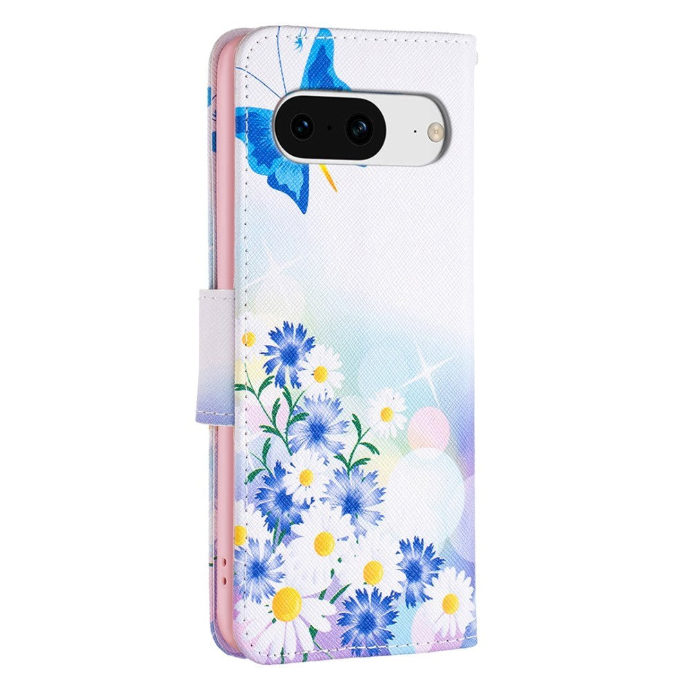 Google Pixel 8 Läder Plånboksfodral - Fjärilar & Blommor