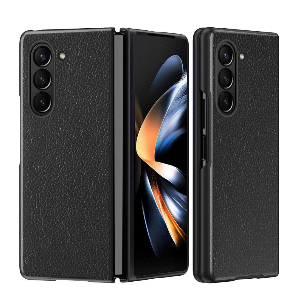 Samsung Galaxy Z Fold5 5G Litchi Konstläder Skal - Svart