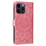 iPhone 15 Pro Max Läder Plånboksfodral med Rem - Mandala Blomma - Rosa