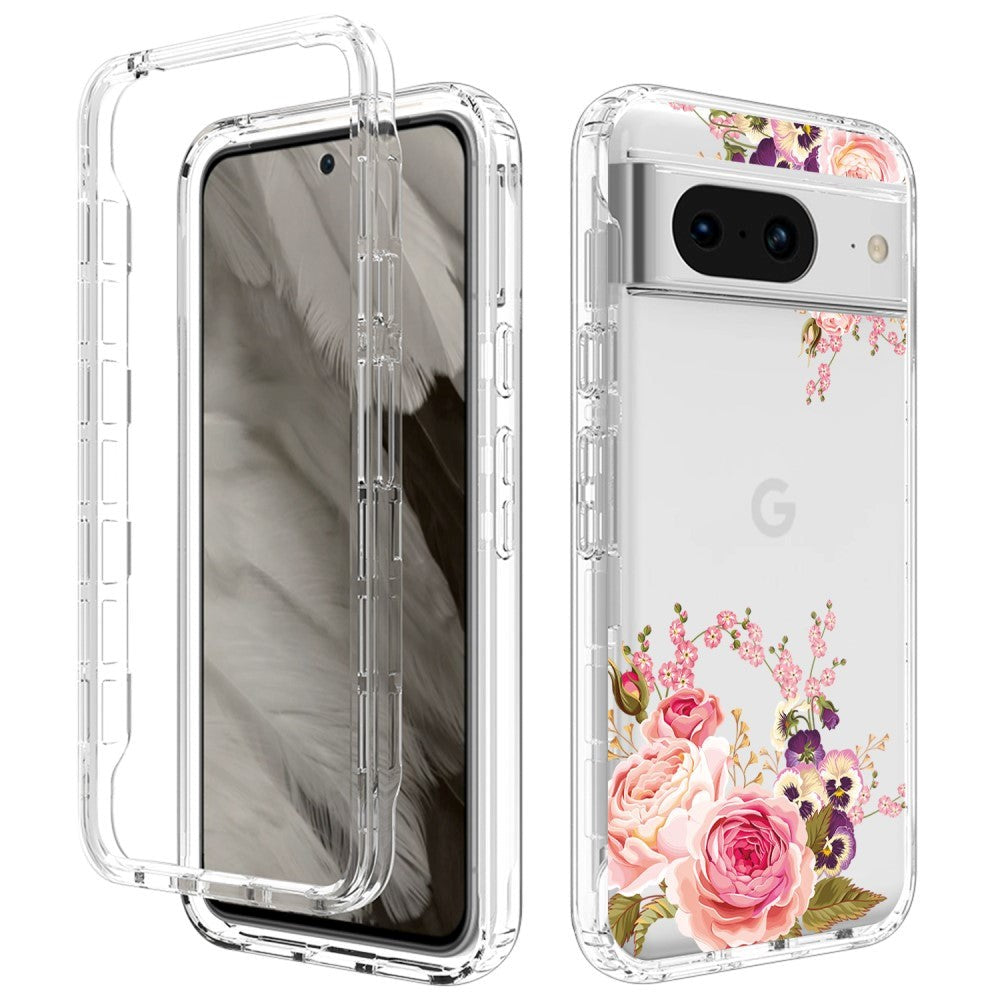 Google Pixel 8 2-i-1 Hybrid Plast Skal - Rose Blommor