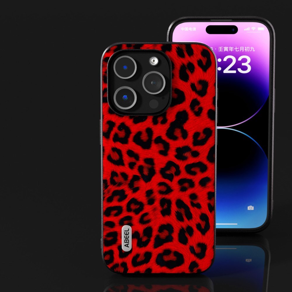 iPhone 15 Pro Max Skal Flexibel Plast - Leopardmönster - Röd