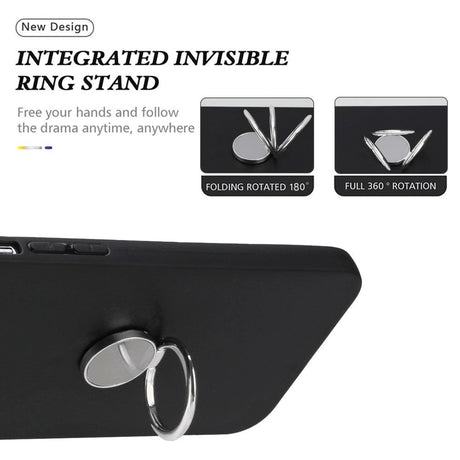 iPhone 15 Flexibelt Plast Skal med Magnetiskt Ringstativ - Svart med Silverfärgad Ring