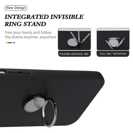 iPhone 15 Flexibelt Plast Skal med Magnetiskt Ringstativ - Svart med Svart Ring