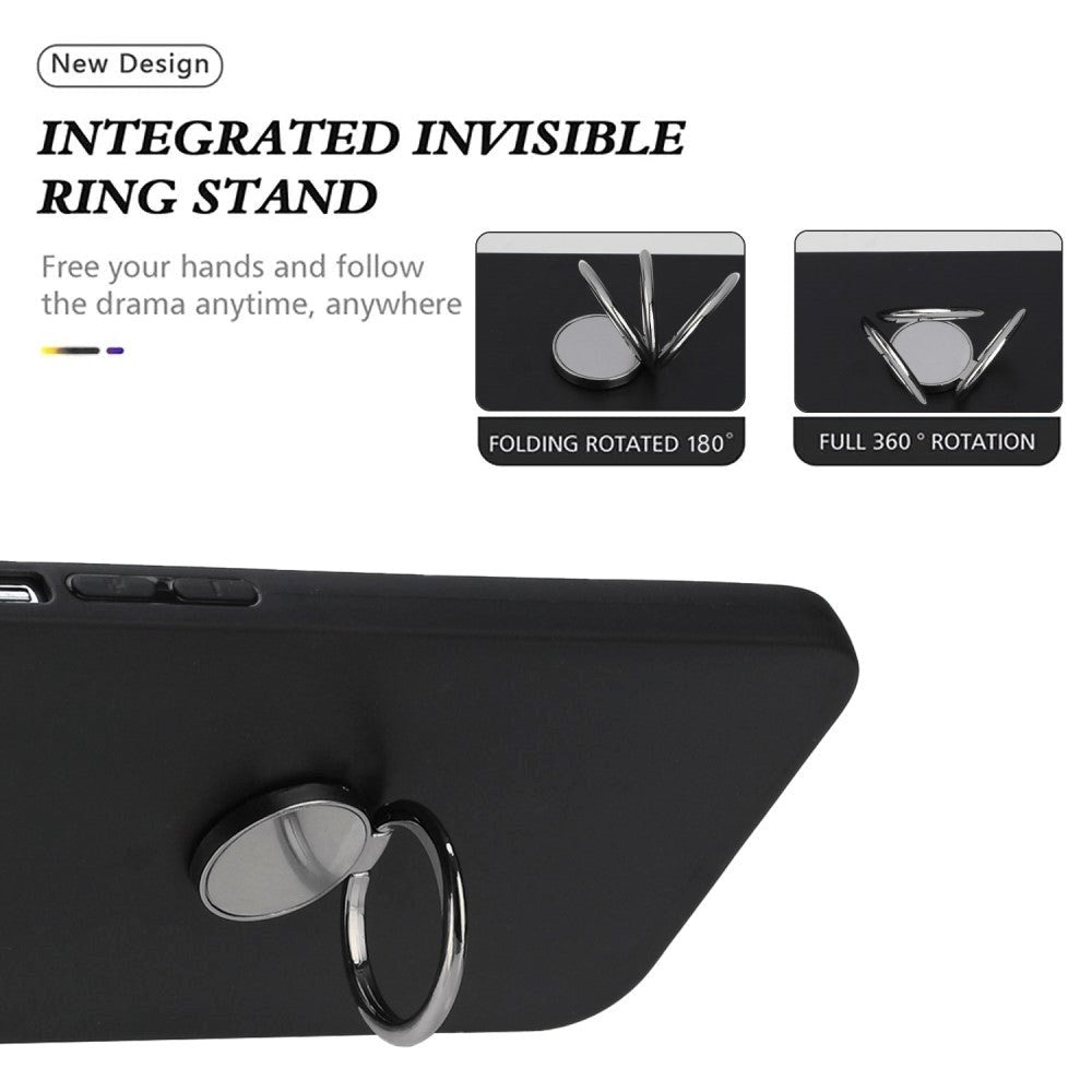 iPhone 15 Plus Flexibelt Plast Skal med Magnetiskt Ringstativ - Svart med Svart Ring