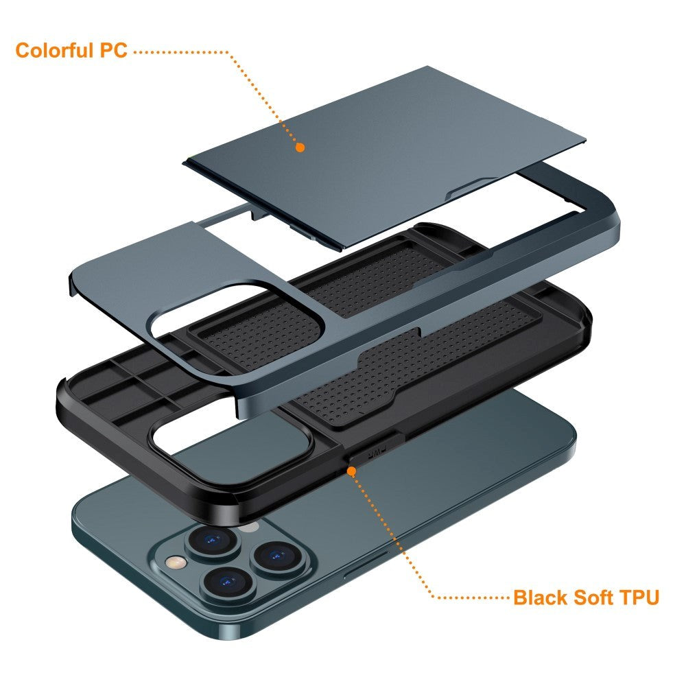 iPhone 15 Pro Plast Skal med Korthållare - Mörkblå