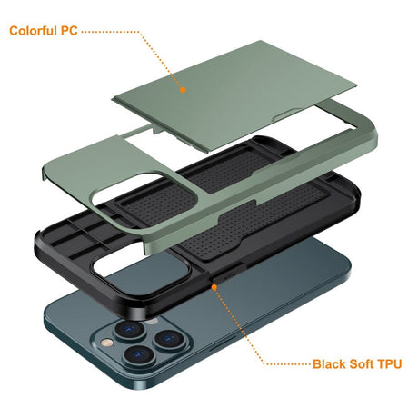 iPhone 15 Pro Plast Skal med Korthållare - Mörkgrön