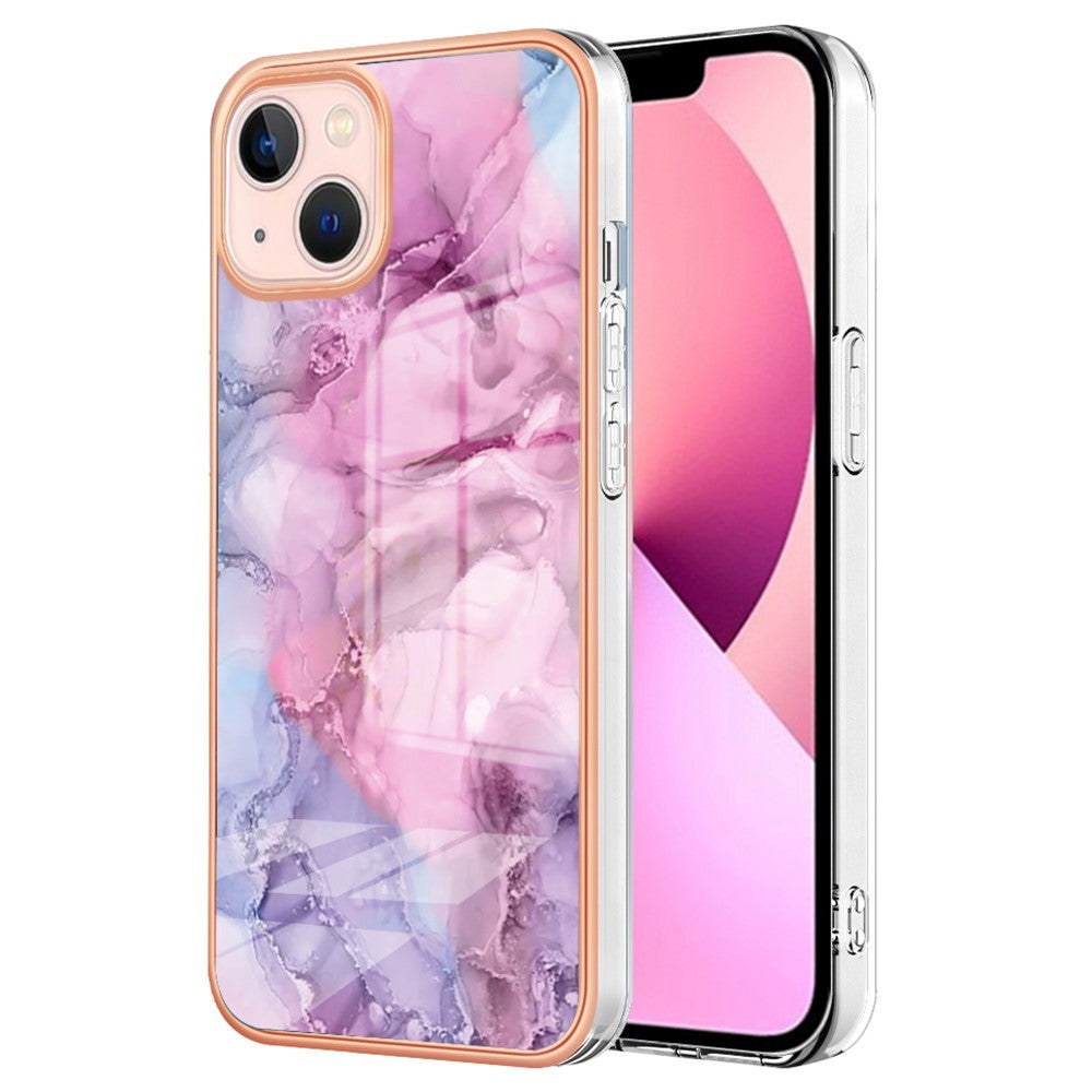 iPhone 15 Plus Plast Skal - Lila / Rosa Marmor