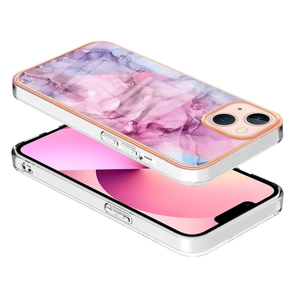 iPhone 15 Plus Plast Skal - Lila / Rosa Marmor