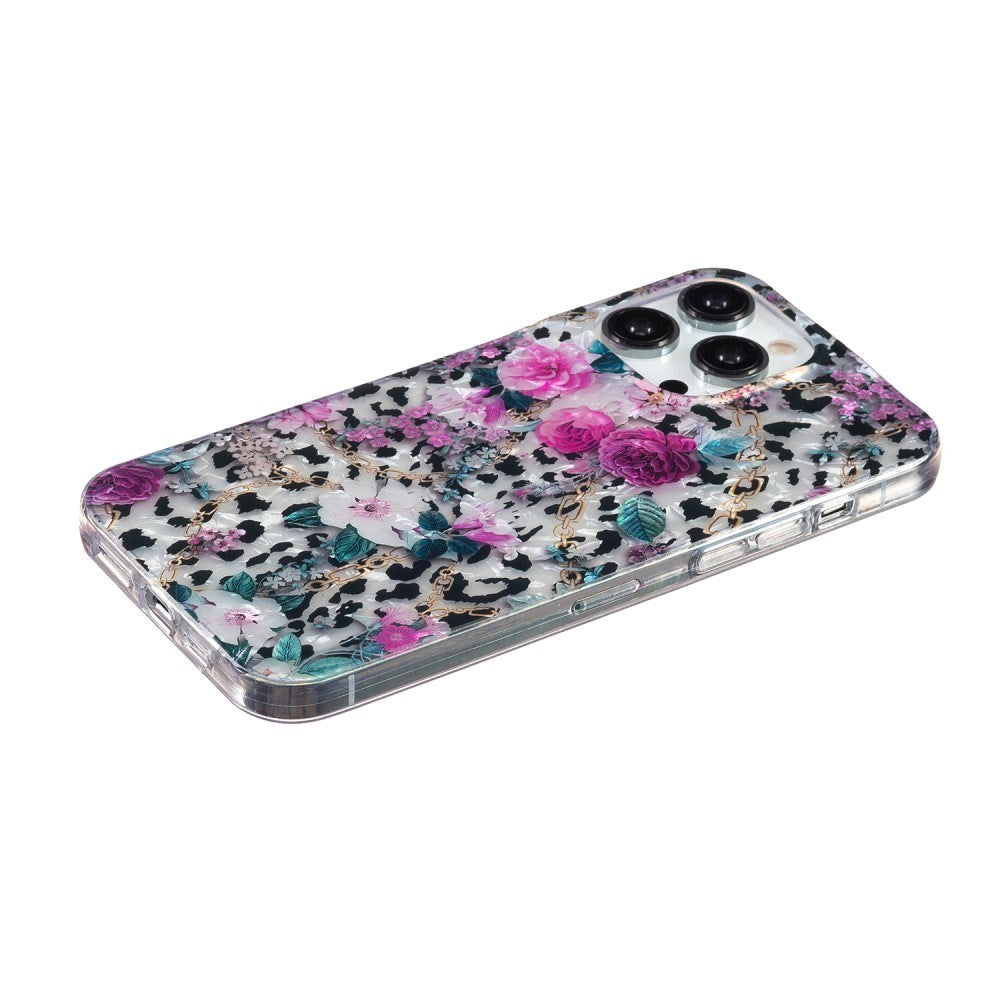 iPhone 15 Pro Flexibelt Plastskal - Leopard och Blommönster