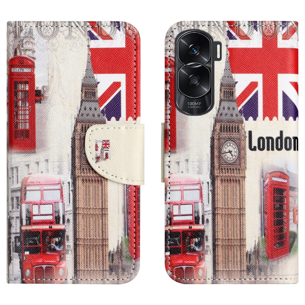 Honor 90 Lite Läder Fodral m. Plånbok & Stativ - London Big Ben