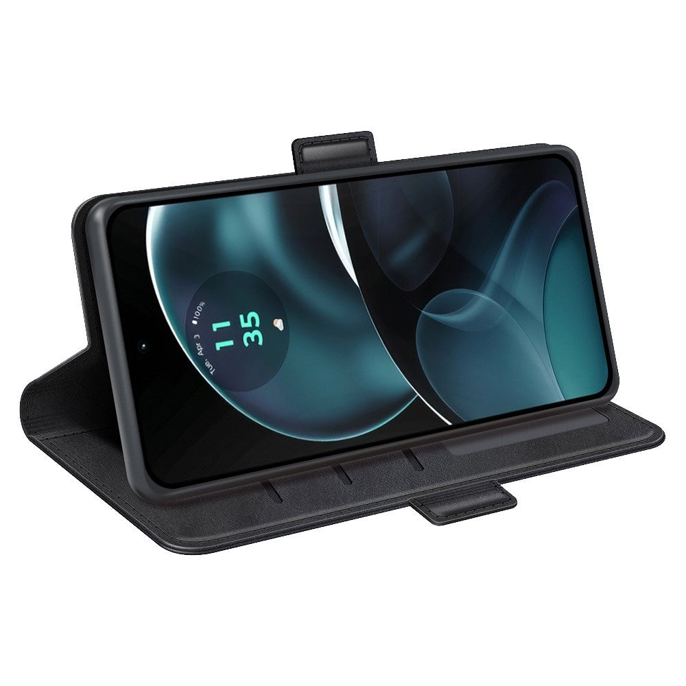 EIDERWOOD Motorola Moto G14 Konstläder Plånbokfordral med Stativ - Svart