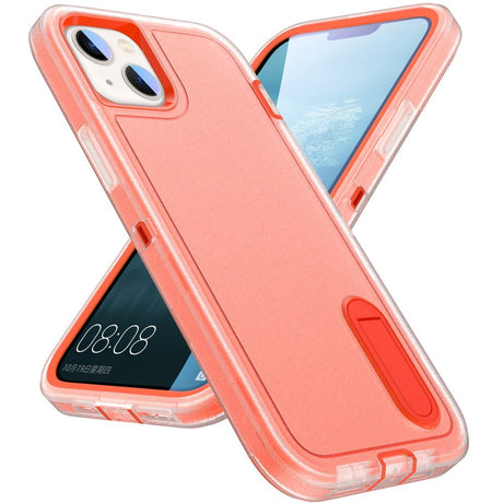 iPhone 15 Hybrid Skal med Stativfunktion - Orange / Transparent