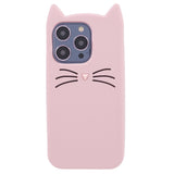 iPhone 14 Pro Silikon Skal m. 3D Katt - Rosa