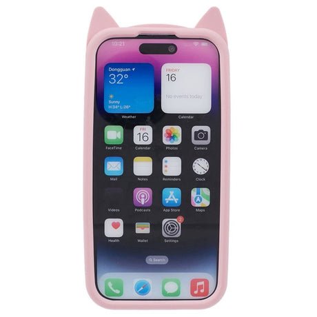 iPhone 14 Pro Silikon Skal m. 3D Katt - Rosa