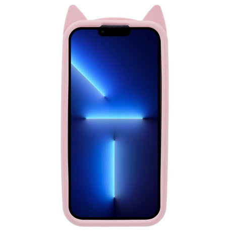 iPhone 13 Pro Silikon Skal m. 3D Katt - Rosa