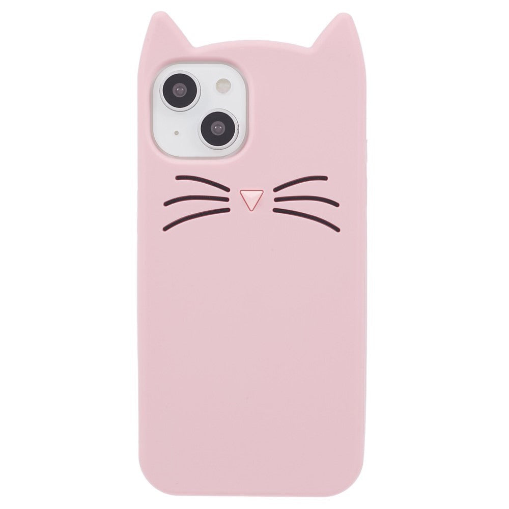 iPhone 13 Silikon Skal m. 3D Katt - Rosa