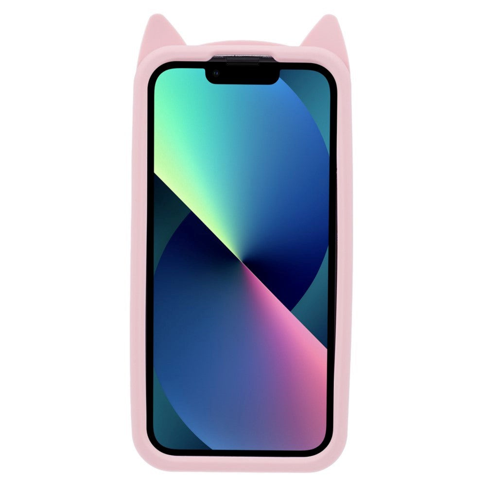 iPhone 13 Silikon Skal m. 3D Katt - Rosa