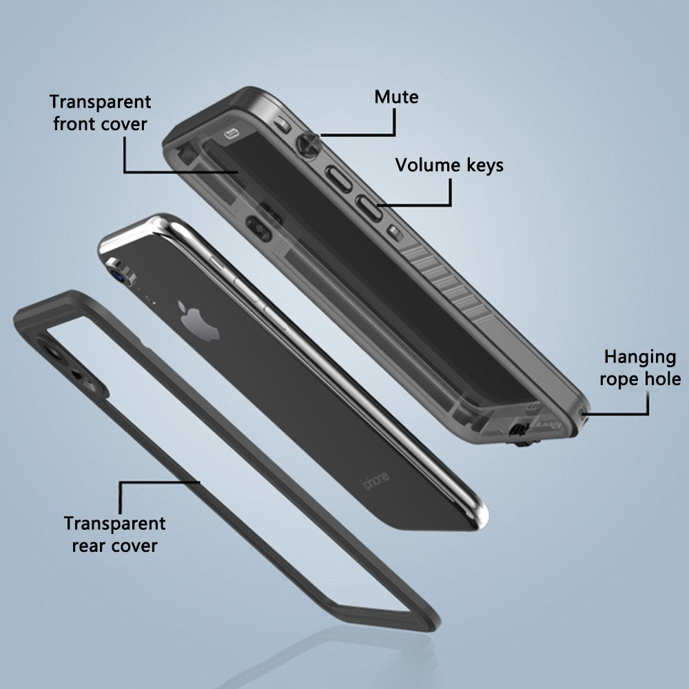 iPhone XR - Vattentätt Hybrid Skal m. Inbyggt Skärmskyddsfilm - Genomskinlig / Svart