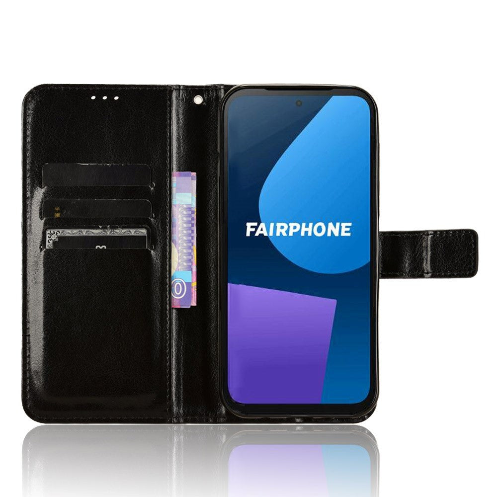 Fairphone 5 Läder Fodral med Plånbok och Rem - Svart