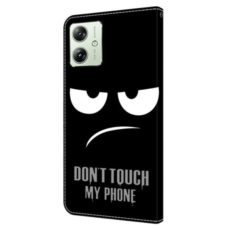 Motorola Moto G54 PU-Läder Plånboksfodral m. Tryck - "Don't Touch My Phone"